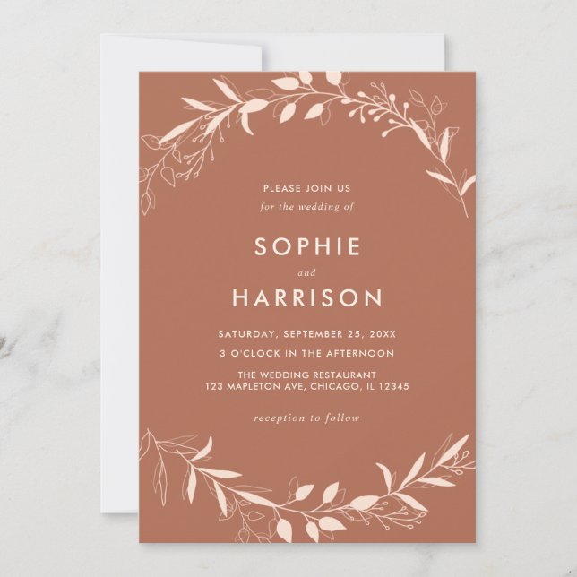 Convite Terracotta Rustic Floral Modern Wedding (Frente)