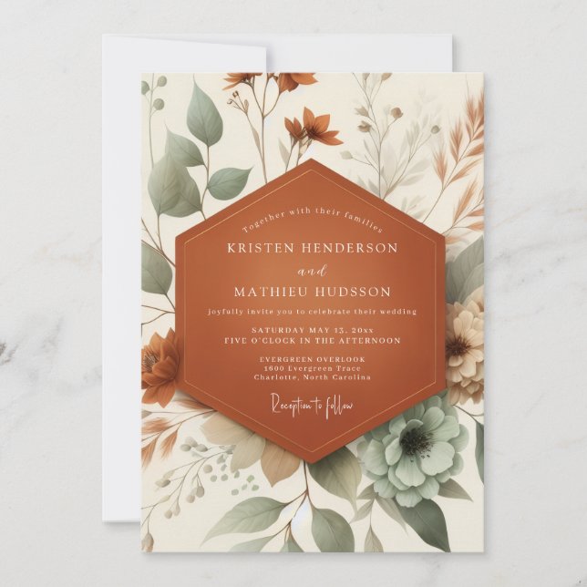 Convite Terracotta Sage Botanical Wedding (Frente)