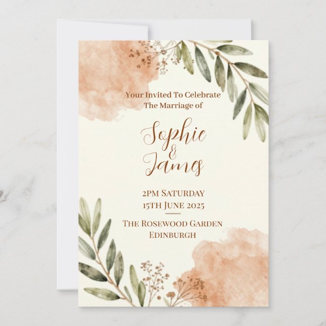 Convite Terracotta Sage Botânico | Casamento Boho (Frente)