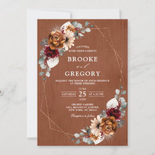 Convite Terracotta Sage Burgundy Greenery Geométrico Weddi