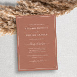 Convite Terracotta Script Wedding<br><div class="desc">Convocação De Casamento De Terracotta. Faça seu convite de casamento tão memorável quanto seu dia especial com este design e na moda. Apresentando um olhar simples e minimalista com um toque clássico tradicional, este convite moderno apenas para texto apresenta um roteiro de caligrafia com letra manual com um clássico terracota...</div>