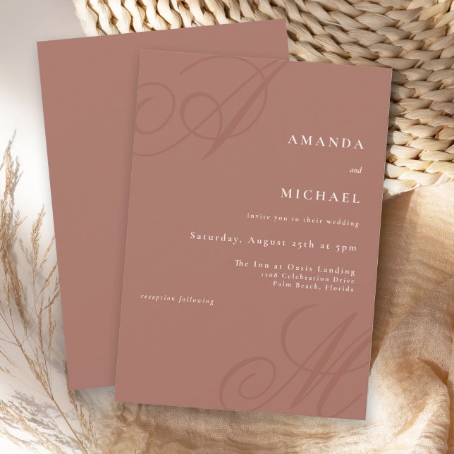 Convite Terracotta Simple Elegant Monograma Wedding (Simple elegant fall wedding invitation with calligraphy monogram initials of the bride and groom.
)