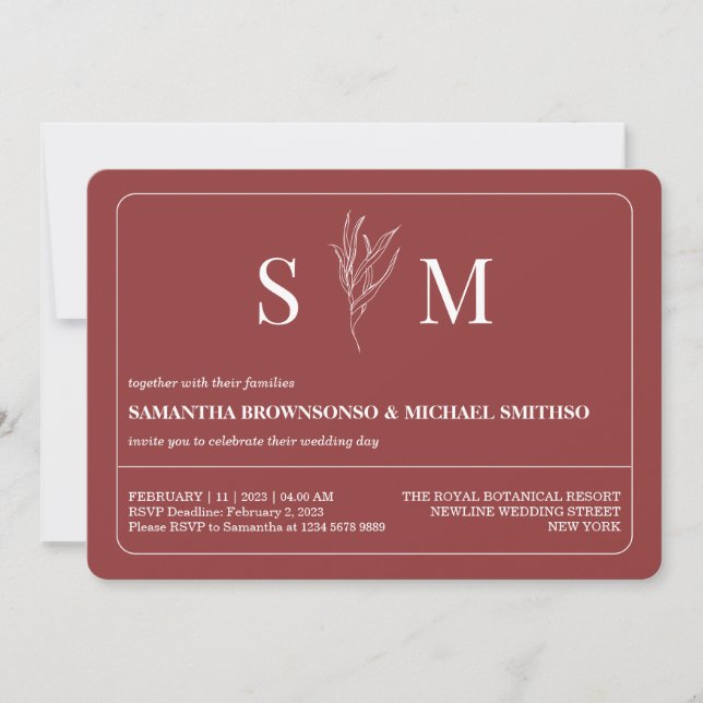 Convite Terracotta Simple Flower Weding (Frente)