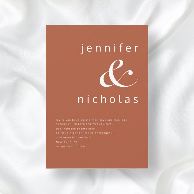 Convite Terracotta Simple Modern Typografia Casamento (Front / Terracotta Simple Modern Typography Wedding Invitation)