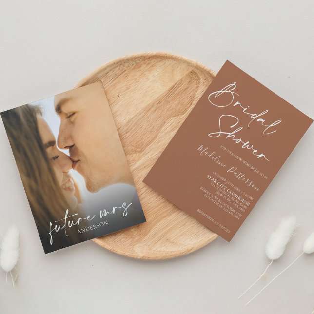 Convite Terracotta Simples Moderno com Chá de panela Fotog (Criador carregado)