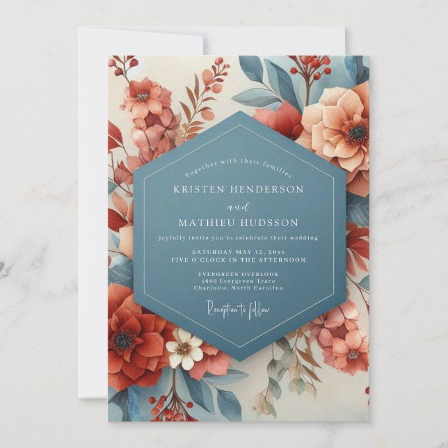 Convite Terracotta & Slate Painterly Wedding (Frente)