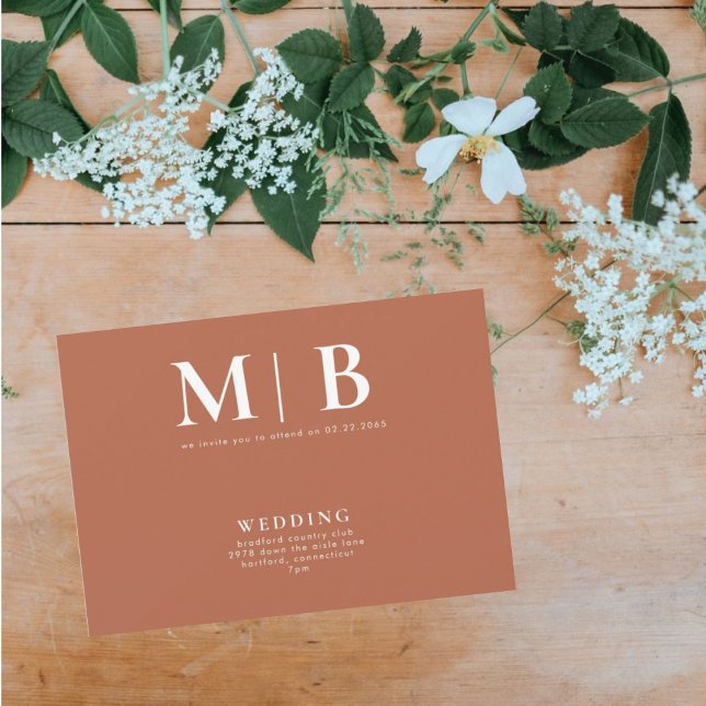 Convite Terracotta Sleek e Simples Monograma Sem Pais (Criador carregado)