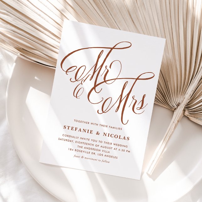 Convite Terracotta Sra. e Sra. Rustic Script QR Code Weddi (Terracotta Mrs & Mrs Rustic Script QR Code Wedding Invitation)