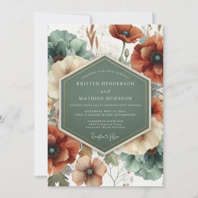 Convite Terracotta Teal Painterly Wedding (Frente)