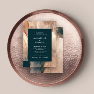 Convite Terracotta teal paintery na moda casamento moderno