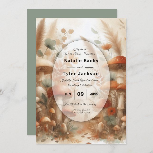 Convite Terracotta Toadstool Woodland Casamento Mágico (Frente/Verso)