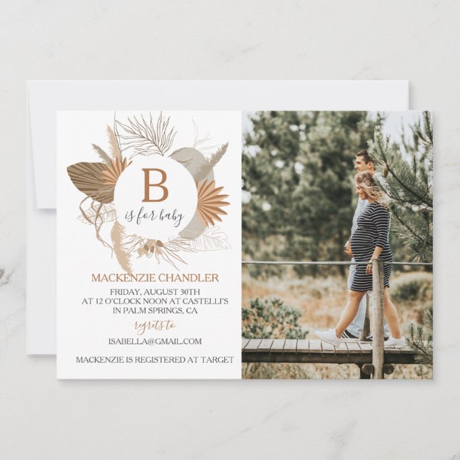 Convite Terracotta Tropical Boho B é para Bebê Foto (Frente)