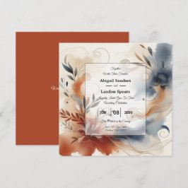 Convite Terracotta Twilight and Navy Blooms Wedding