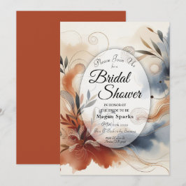 Convite Terracotta Twilight e Marinho Blooms Chá de panela