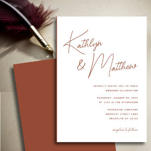 Convite Terracotta Whimsical Script Casamento Minimalista