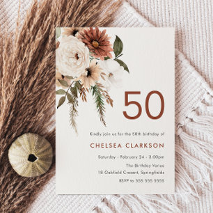 Convite Terracotta & White Boho Floral 50ª Festa de aniver