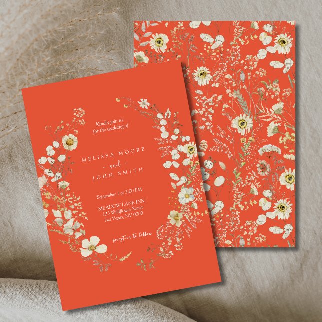 Convite Terracotta White Flora Boho Wildflower Weding (Criador carregado)