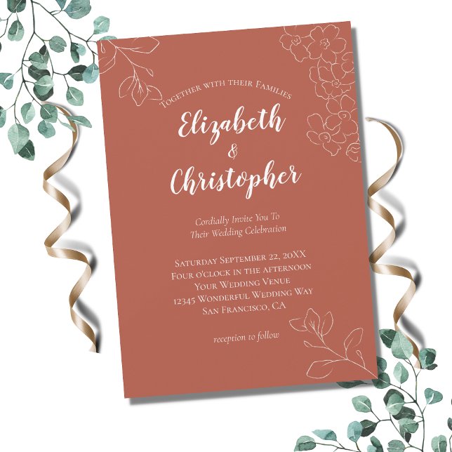 Convite Terracotta White Floral Botânica Moderna Casamento (Criador carregado)