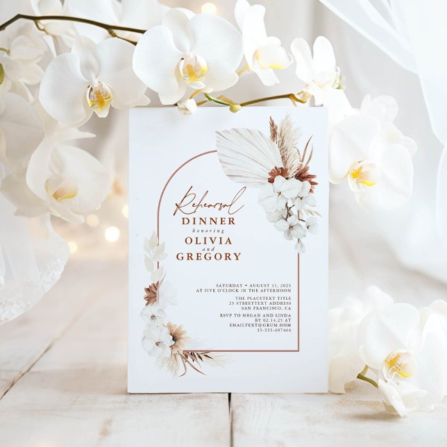 Convite Terracotta White Flowers Janto de Ensaio de Boho (White Orchids Terracotta Rehearsal Dinner Invitations)
