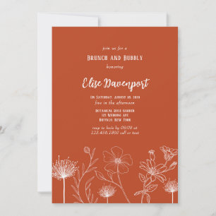 Convite Terracotta White Wildflower Brunch e Bubble