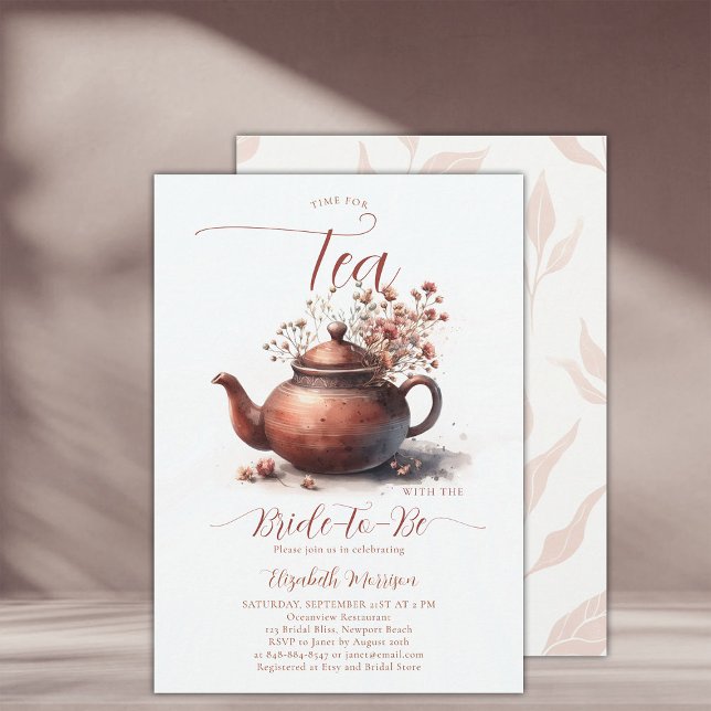 Convite Terracotta Wildflower Boho Chic Bridal Tea Chá (terracotta floral bridal shower tea invitation wildflowers watercolor elegant rustic earthy chic)