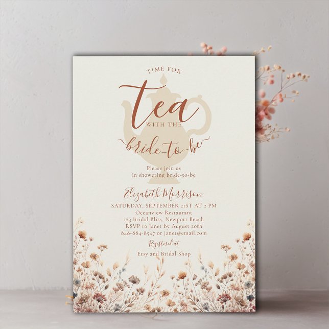 Convite Terracotta Wildflower Elegante Bridal Tea Chá (terracotta floral bridal shower tea invitation wildflowers watercolor pattern elegant modern simple )