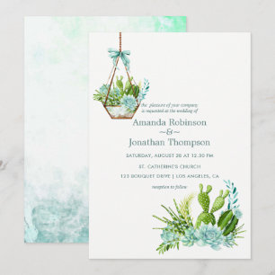 Convite Terrário de Vidro Aquarela Suculentas Casamento