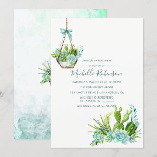 Convite Terrário de Vidro com Suculentas em Aquarela para