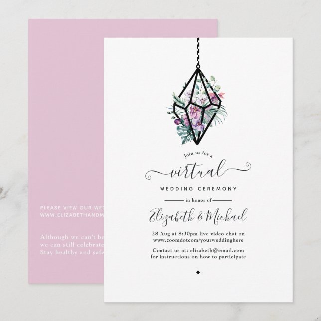 Convite Terrário Geométrico Casamento Virtual Floral Paste (Frente/Verso)