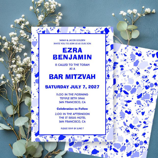 Convite Terrazzo Hand Desenhou Bar Personalizado Bat Mitzv (Terrazzo Hand Drawn Custom Bar Bat Mitzvah Invitation
)