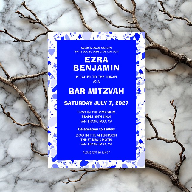 Convite Terrazzo Hand Desenhou Bar Personalizado Bat Mitzv (Terrazzo Hand Drawn Custom Bar Bat Mitzvah Invitation
)