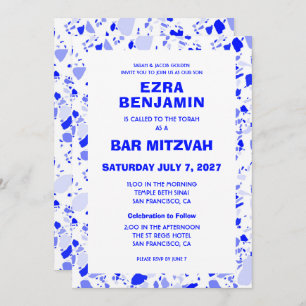 Convite Terrazzo Hand Desenhou Bar Personalizado Bat Mitzv