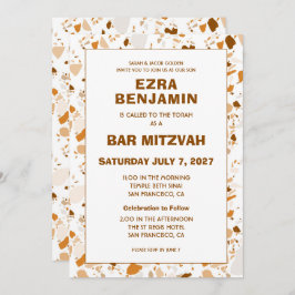 Convite Terrazzo Hand Desenhou Bar Personalizado Bat Mitzv