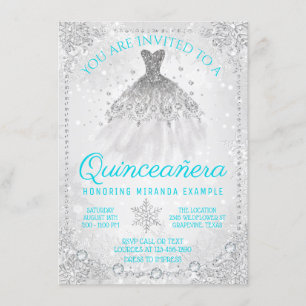Convite Terreno Azul Azul Maravilha Snowflake Quinceanera