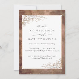 Convite Terrenos Aquarela, Flora Desenhada À Mão, Casament