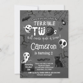 Convite Terrible Two Black & White Spooktacular Halloween