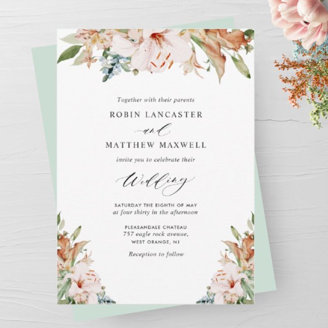 Convite Terthy Blooms e Sage Green Elegant Wedding Invit (Criador carregado)