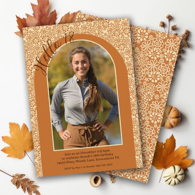 Convite Terthy Cream Tan Floral Boho País 18º Aniversário (Criador carregado)