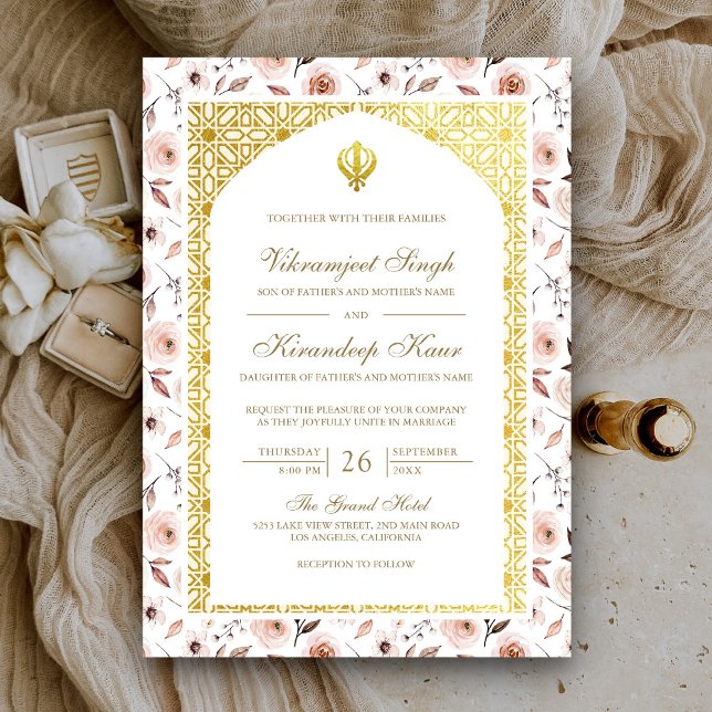 Convite Terthy Floral Anand Karaj Punjabi Sikh Weding (Criador carregado)
