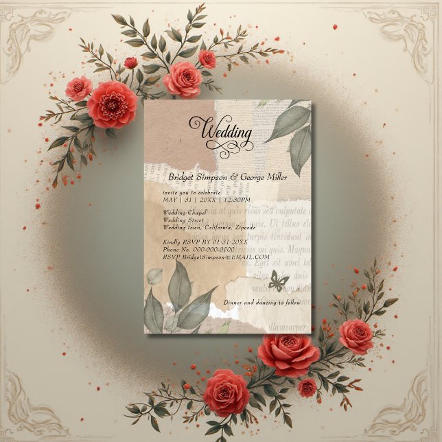 Convite Terthy Vintage Boho Greenery eucalyptus Wedding (Criador carregado)