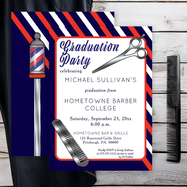 Convite Tesoura | Festa de formatura da Comb Barber School (Scissors and Comb Barber School Graduation Party Invitation -- Print | Digital Download)