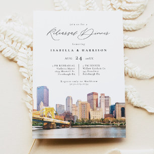 Convite Teste De Casamento De Skyline De Watercolor Pittsb