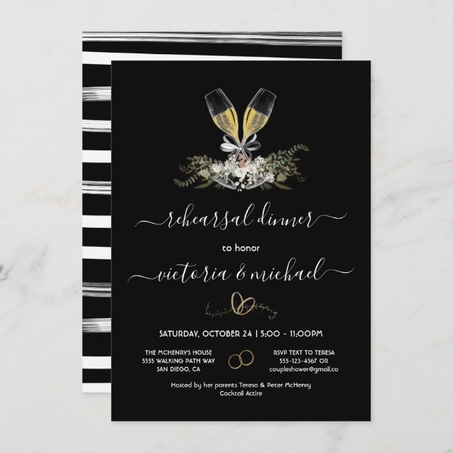 Convite Teste de champanhe Janto de aquarela floral Invit (Frente/Verso)