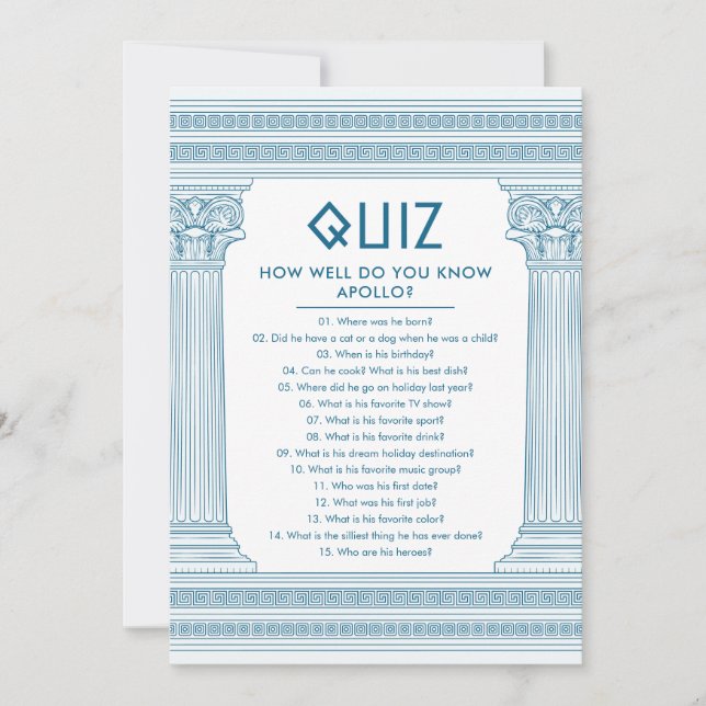 Convite Teste de festas com templo grego em azul (Frente)