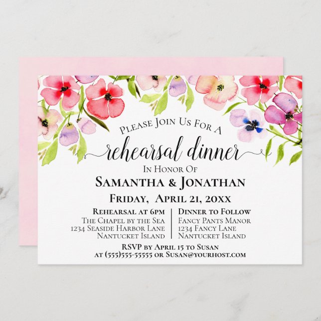 Convite Teste e Janto de Casamento de Flores Selvagens de  (Frente/Verso)