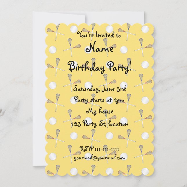 Convite Teste padrão amarelo do lacrosse (Frente)