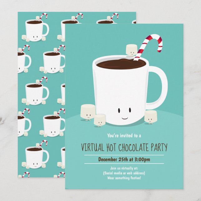 Convite Teto de Chocolate Quente de Festa de Natal Virtual (Frente/Verso)