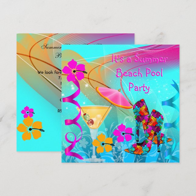 Convite Teto Rosa Quente de Verão do Partido da Piscina de (Frente/Verso)