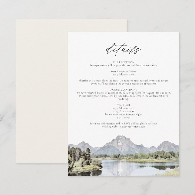 Convite TETON NATIONAL PARK Mountain Wedding Details Card (Frente/Verso)