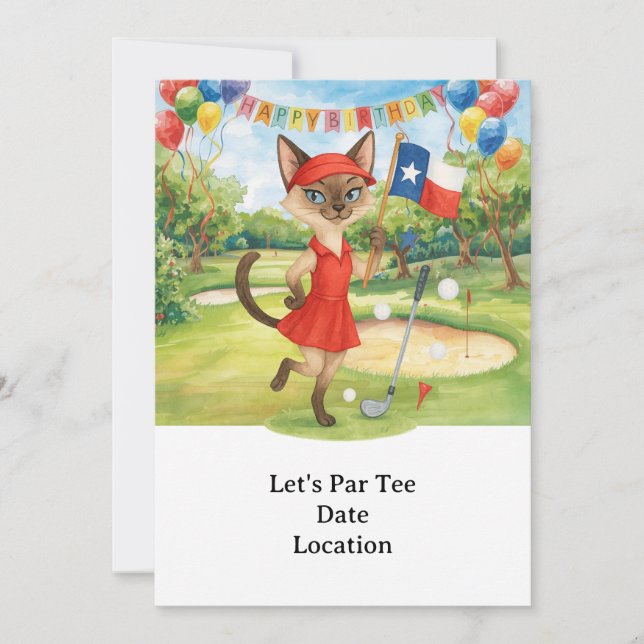 Convite Texas Birthday Themed for GOLFER Cat Lovers (Frente)
